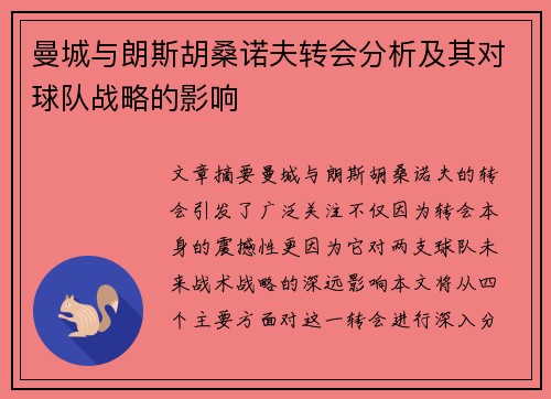 曼城与朗斯胡桑诺夫转会分析及其对球队战略的影响